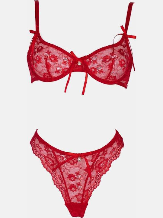 Decoro Lace Women's Underwear Set with Red Slip
