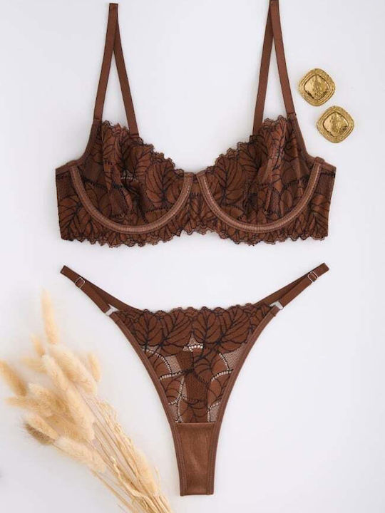 Decoro Women's Underwear Sets with Brown Slip