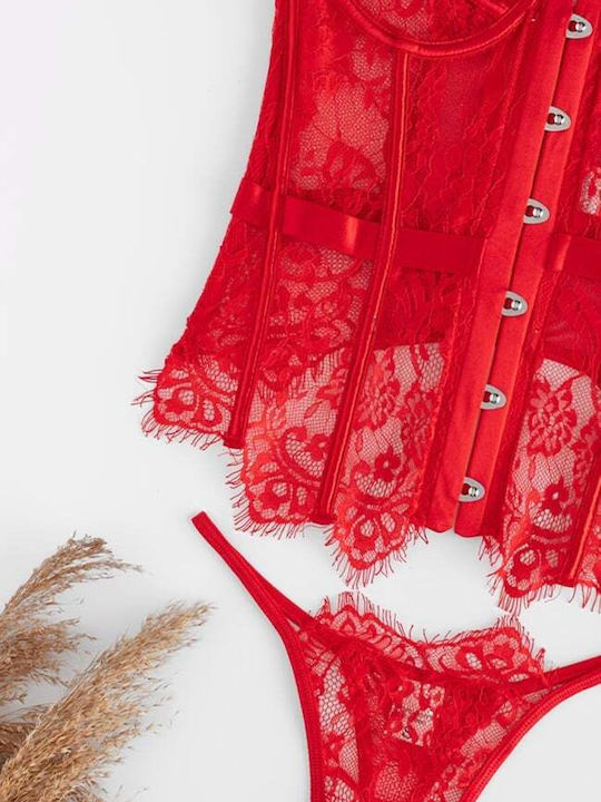 Decoro Lace Women's Underwear Set with Red Slip
