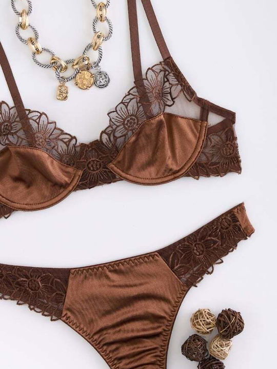 Decoro Women's Underwear Sets with Brown Slip