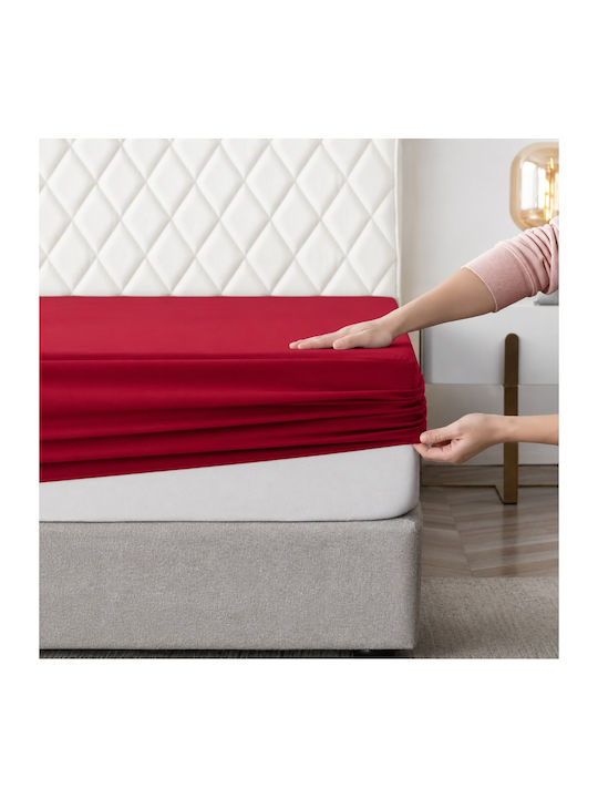 My Home Luxury Bed Sheet Set With 2 Pillowcases Double With Rubber Hugger 160x200+30cm Burgundy 3 Pieces