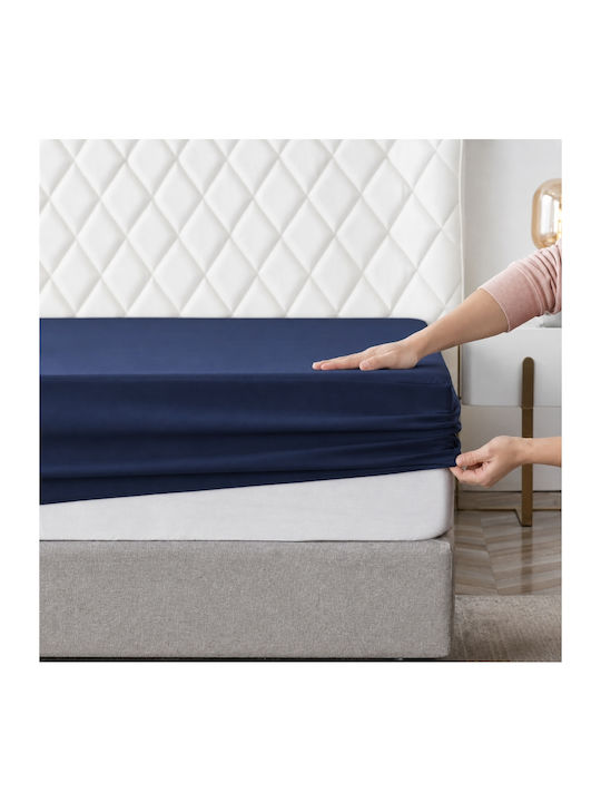 My Home Luxury Bed Sheet Set with 2 Pillowcases King Size with Rubber Hugger 160x200+30cm Dark Blue (3 Pieces)