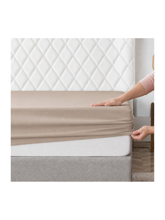 My Home Luxury Super-Double Bed Sheet Set With 2 Pillowcases With Rubber Hugger 160x200+30cm Light Beige 3 Pieces