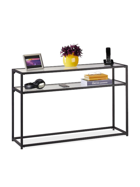 Consolă Metalică cu Suprafață din Sticlă Negru/Transparent L110x l30x Î70cm