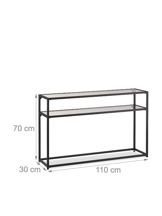 Consolă Metalică cu Suprafață din Sticlă Negru/Transparent L110x l30x Î70cm