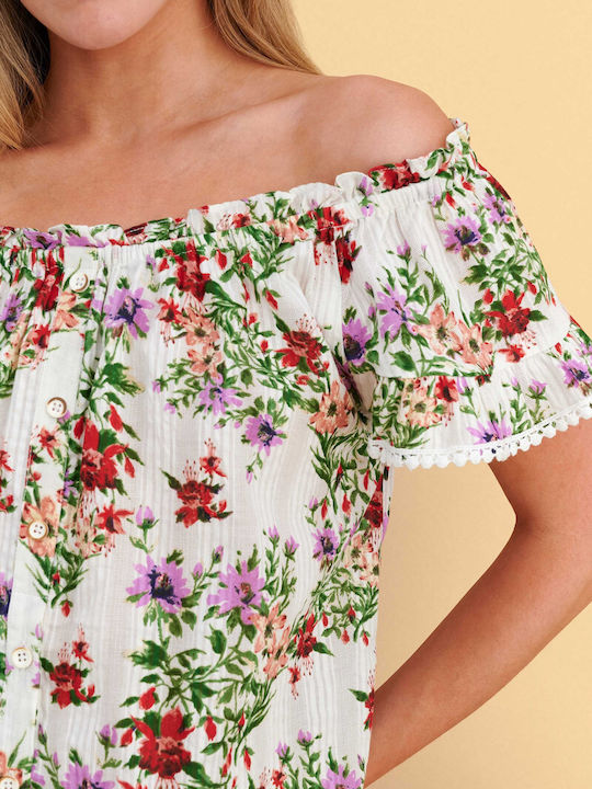 Γυναικεία Καλοκαιρινή Μπλούζα Off-Shoulder Floral Πολύχρωμο