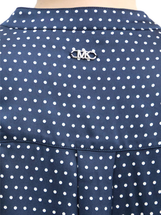 Long Sleeve Women's Shirt Dark Blue Polka Dot