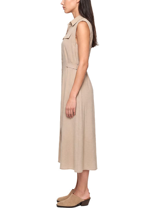 Sommer Midi Hemdkleid Beige