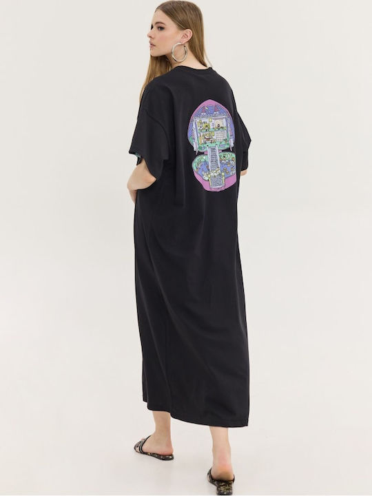 Καλοκαιρινό Midi T-shirt Φόρεμα Μαύρο