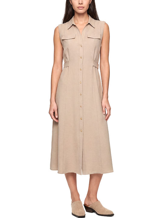 Sommer Midi Hemdkleid Beige