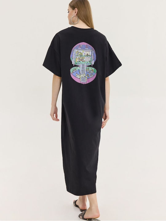 Καλοκαιρινό Midi T-shirt Φόρεμα Μαύρο