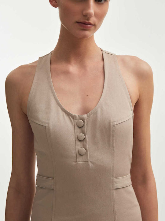 Summer Midi Evening Dress Beige