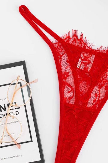 Σλιπ String Δαντελωτό Κοκκινο