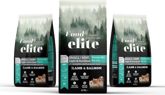 Elite 15kg Light Dry Dog Food for Adult Neutered Small Breeds with Lamb Salmon Rice and Liver