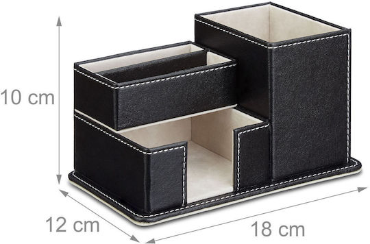 Relaxdays Stifthalter Synthetisches Leder 4 Fächer Schwarz 10x18,5x11 cm