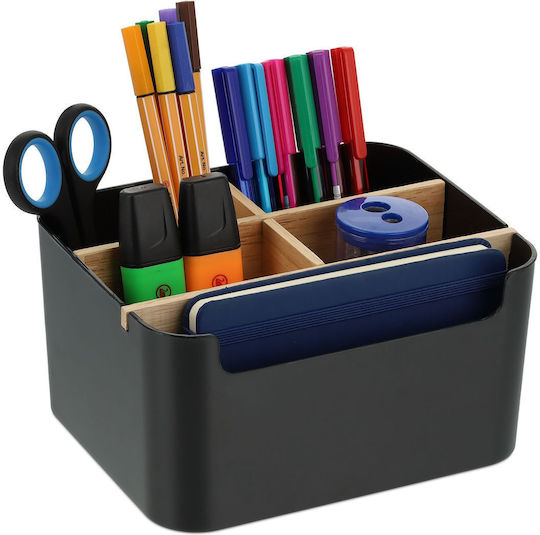 Relaxdays Suport Pentru Articole De Birou Organizator De Birou Cu 5 Compartimente Maro Deschis Negru 9.5x18x15cm