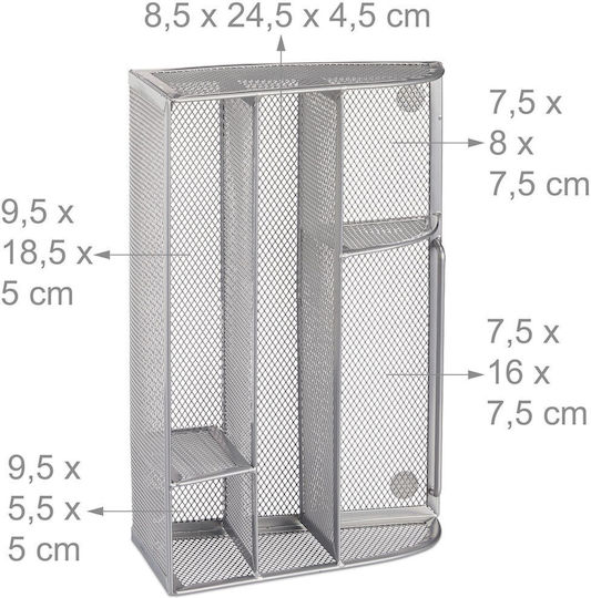 Relaxdays Suport Pentru Articole De Birou 5 Compartimente Metal 10.5x25.5x18 Cm Argintiu