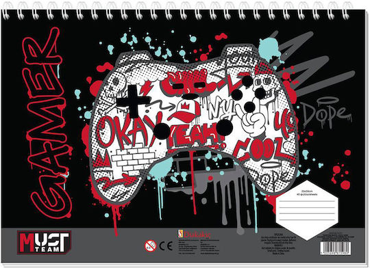 Must Team Drawing Pad Gamer Sports 23x33 Cm 40 Sheets Stickers & Stencils 2 Designs 1 Piece