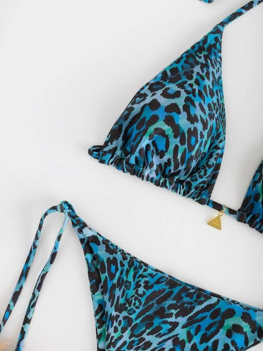 Set Bikini Τριγωνάκι Animal Print Πετρολ