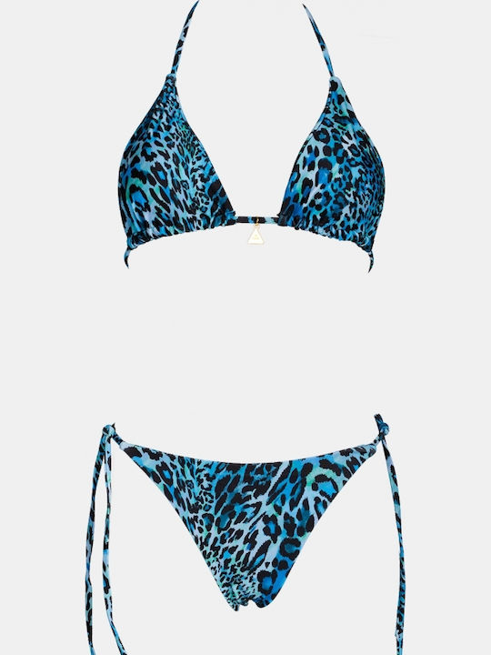 Set Bikini Τριγωνάκι Animal Print Πετρολ