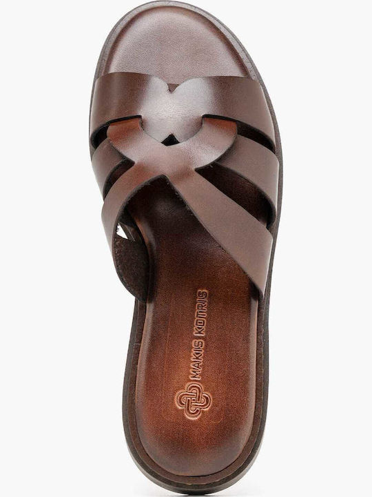Leather Women's Flat Sandals Brown