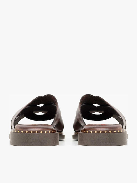 Leather Women's Flat Sandals Brown