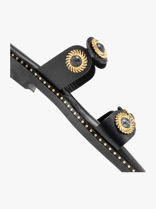 Leather Women's Flat Sandals Black