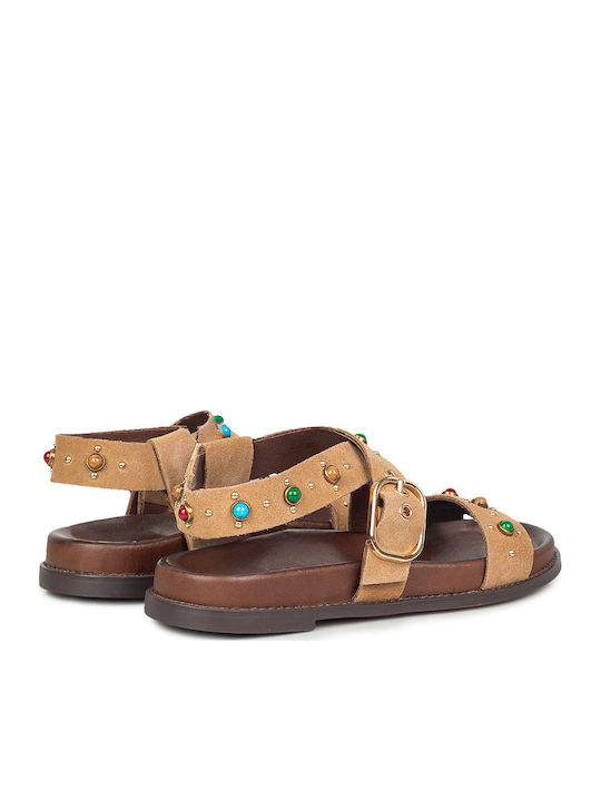 Damen Flache Sandalen Tabac Braun