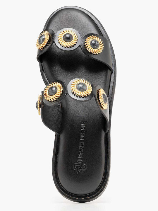 Leather Women's Flat Sandals Black