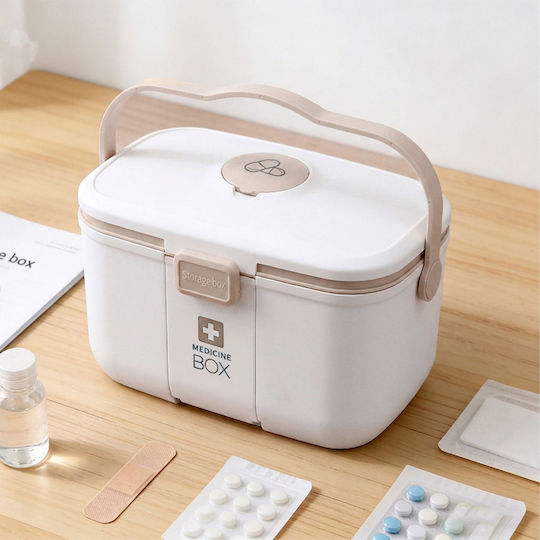 Relaxdays Cutie de Medicamente din Plastic Bej Alb 17x18x28 Cm