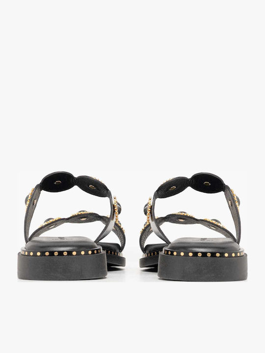 Leather Women's Flat Sandals Black