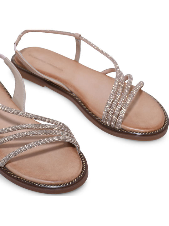 Leather Women's Flat Sandals Beige