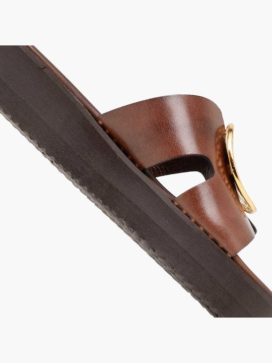 Leather Women's Flat Sandals Flatforms Brown
