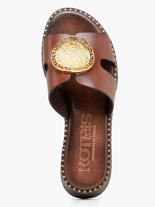 Leather Women's Flat Sandals Flatforms Brown