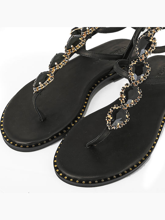 Leather Women's Flat Sandals Black