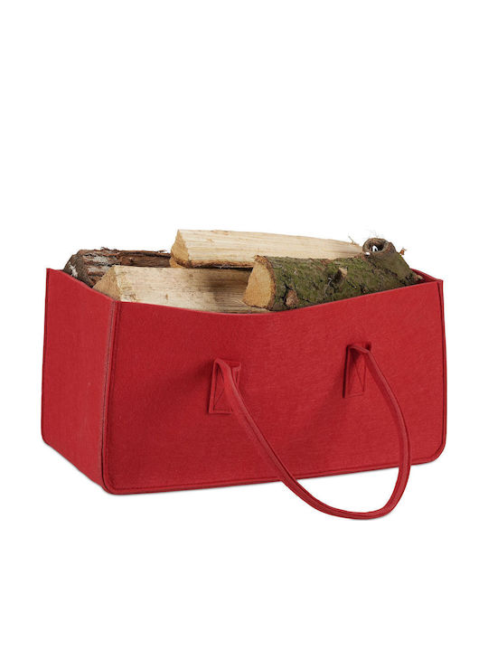 Relaxdays Υφασμάτινο Καλάθι Αποθήκευσης Ξύλων 25x50x25cm Κόκκινο