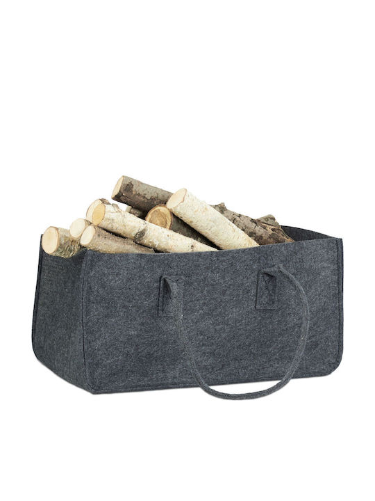 Relaxdays Υφασμάτινο Καλάθι Αποθήκευσης Ξύλων 25x50x25cm Γκρι