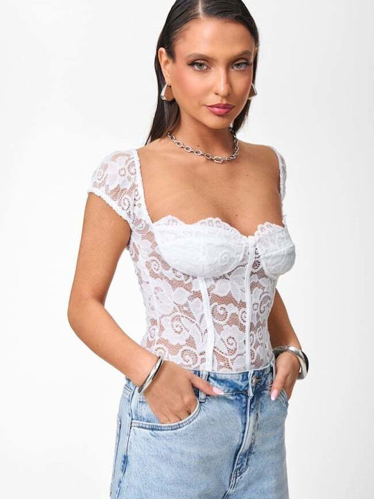 Damen-Bodysuit Mit Spitze Weiß