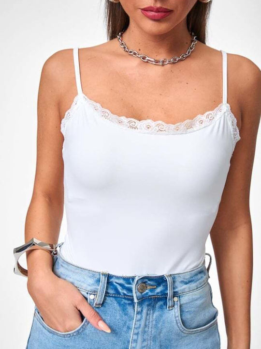 Bodysuit Cu Dantelă Alb