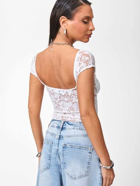 Damen-Bodysuit Mit Spitze Weiß