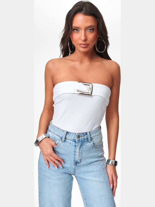 Strapless Bodysuit with Hooks White