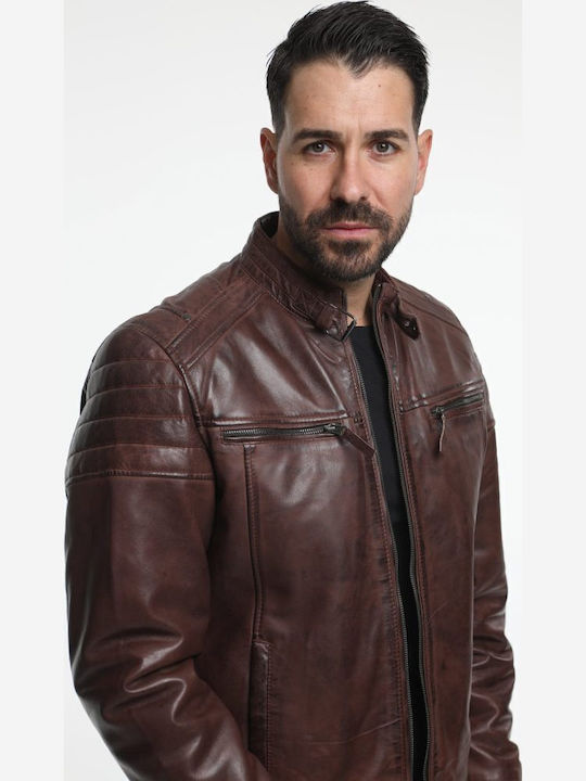 Δερμάτινο Μπουφάν Biker Redish Brown