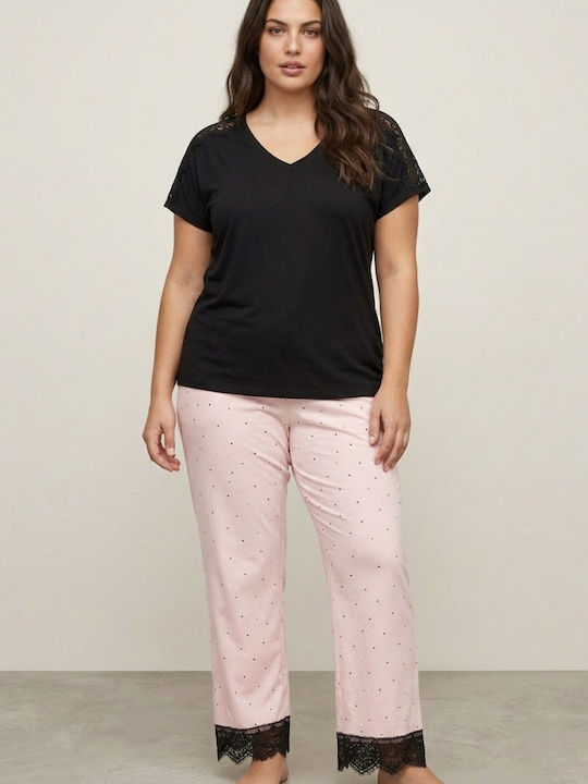 Siyah Inci Sommerliches Damen-Schlafanzug-Set Rosa