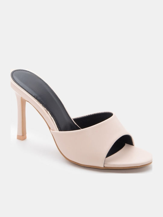 Mules With High Heel In Beige Colour