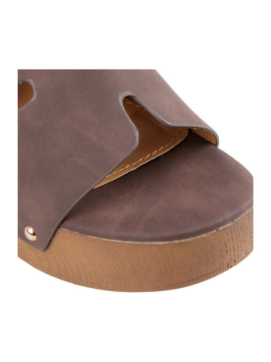 Mules With High Heel In Brown Colour