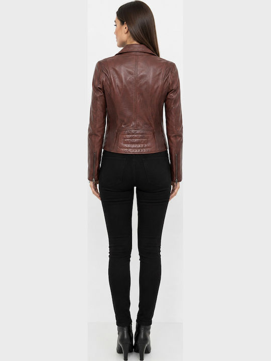 Leather Women's Jacket for Winter Redish Brown