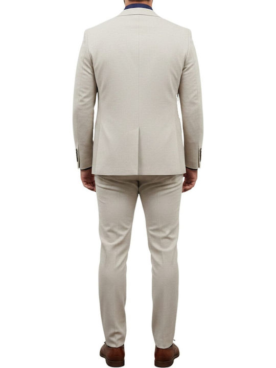 Men's Suit with Vest with Slim Fit Beige