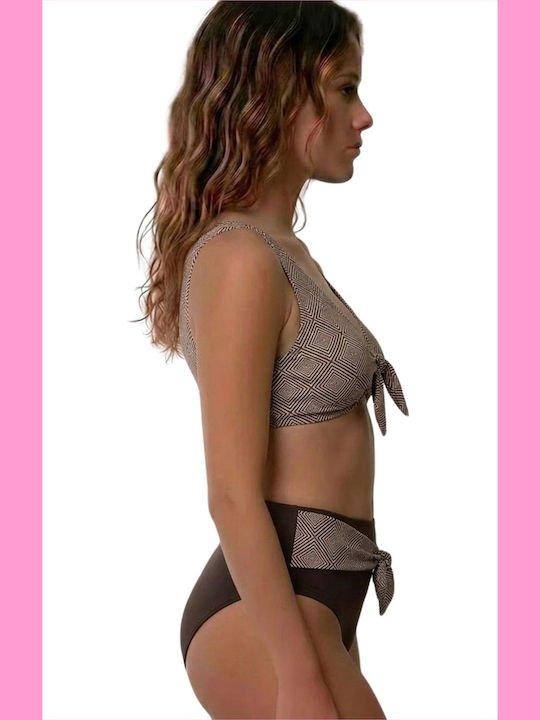 Set Bikini Ψηλόμεσο Καφέ