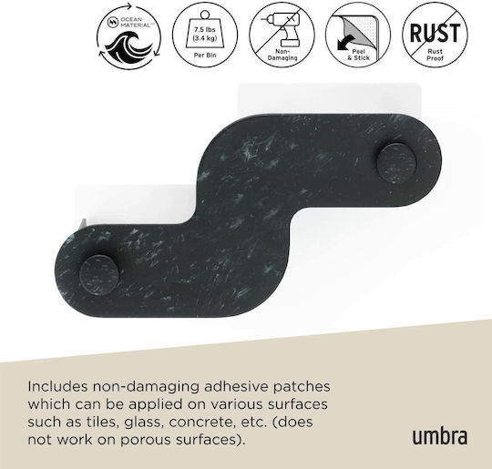 Umbra Wall Mounted Plastic Bathroom Shelf 30x15.9x10.2cm Black