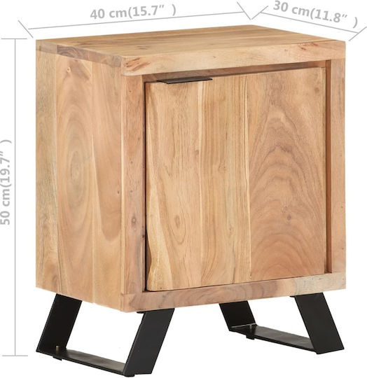 Κομοδίνο Ξύλινο με Μεταλλικά Πόδια Μπεζ 40x30x50cm